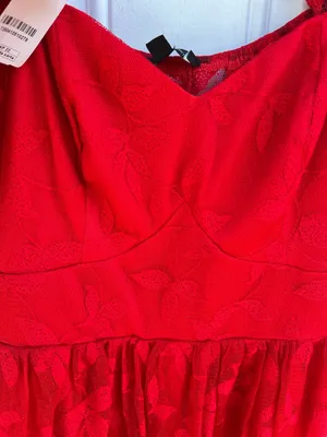 SBetro Plus 2XL Red Lace Overlay Puff Sleeve Sweetheart Mini Dress Coquette NWT thumbnail 14