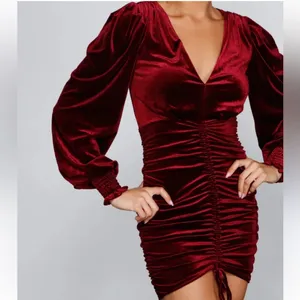 Windsor Mariah Velvet Long Sleeve Ruched Bodycon Mini Dress small NEW thumbnail 4