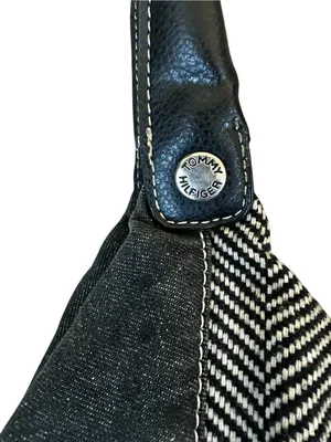 Vintage Tommy Hilfiger Black Denim Herringbone Shoulder Bag Y2K Preppy Boho thumbnail 3