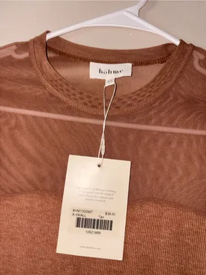 NWT Bohme mesh brown long sleeve top XS thumbnail 2