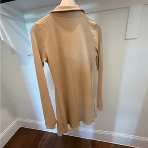 American Eagle Ribbed Knit Collared Mini Dress Tan Long Sleeve Medium thumbnail 3