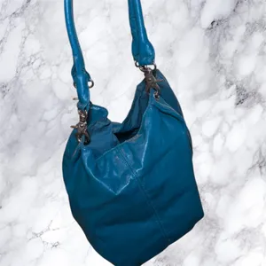 Teal Blue Slouchy Hobo Bag Shoulder‎ Purse Boho Y2K Large Soft Faux Leather thumbnail 8