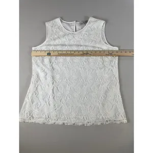 Kasper White Floral Lace Overlay Tunic Top Size L Sleeveless thumbnail 6
