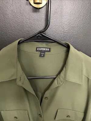 Express Olive Utility Button-Down Shirt Dress thumbnail 3