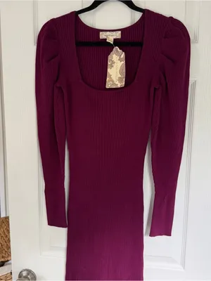 NWT Band Of Gypsies Maroon Ribbed Sweater Midi Dress Size Small thumbnail 2