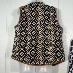 Entro Navy White Aztec Southwestern Quilted Full Zip Front Vest Sz Large EUC thumbnail 6