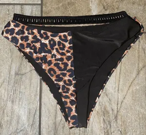 Shein Leopard Black Pointelle Trim Cheeky Bikini Swimsuit‎ Bottoms Size Small thumbnail 1