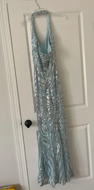 B Darlin Sequin Halter V-Neck Long Gown Prom Dress thumbnail 6