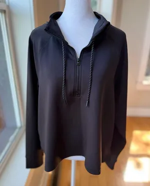 AVIA Black Scuba Cropped Funnel Neck Quarter Zip Top Sweatshirt Size Large thumbnail 2