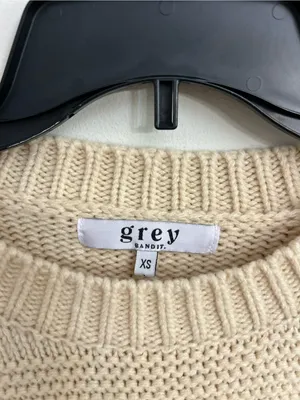 Grey Bandit Oatmeal Tan Cream Textured Knit Crewneck Chunky Cosy Sweater Medium thumbnail 4