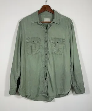 American Eagle Sage Green Lyocell Button Front Utility Shirt Medium thumbnail 1