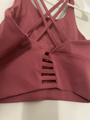 Burgundy Strappy Crop Sports Bra Top thumbnail 3