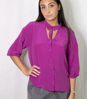 Anthropologie Maeve Mairead Silk Blouse Fuschia Button Up Women’s Small thumbnail 1