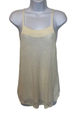 Rubbish EUC Cream Lightweight Knit Racerback Crochet Hem Tank Sz XS‎ thumbnail 1