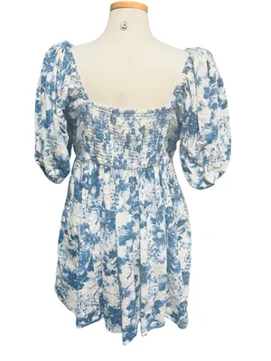 Abercrombie & Fitch Emerson Poplin Puff Sleeve Mini Dress S Blue/White Size XL thumbnail 9