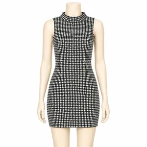 Zara Knit Black White Shift Mini Dress Minimalist Mod Indie 60s Artsy Retro M thumbnail 2