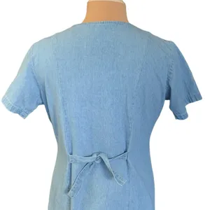Vintage‎ 90s Chambray Gingham Plaid Midi Dress Button Front Cottagecore Medium Blue Size 10 thumbnail 4