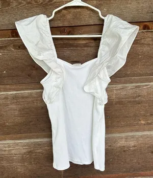 NWT A New Day White Ruffle Sleeve Top thumbnail 2