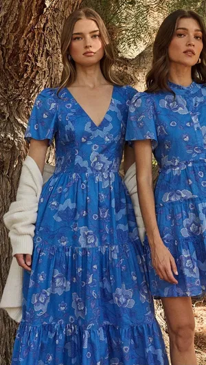 Sugarlips Selma Floral Alexis Poplin Cotton Voile Tiered Midi Dress New Large thumbnail 1
