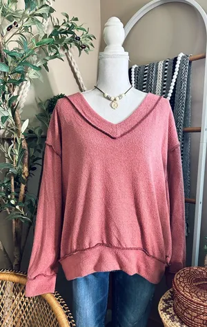 Urban Outfitters Cody V-Neck Oversized Dusty Mauve Pink Sweatshirt S thumbnail 1