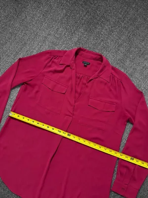 Ann Taylor Women’s Medium Magenta Long Sleeve Collared Polyester Blouse thumbnail 7