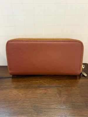 Michael Kors Saffiano Zip Wallet in Cognac Brown with Gold Hardware thumbnail 3