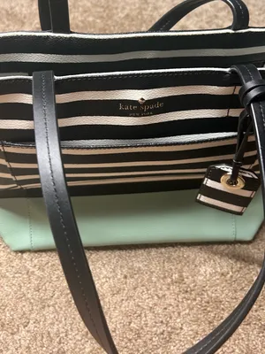 kate spade New York Black & Cream Striped Tote with Mint Base thumbnail 7