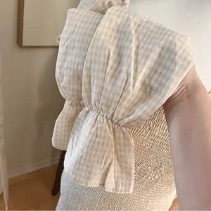 REVOLVE SNDYS‎ Gingham Courtney Dress in Cream Size 8 Smocked Midi thumbnail 6