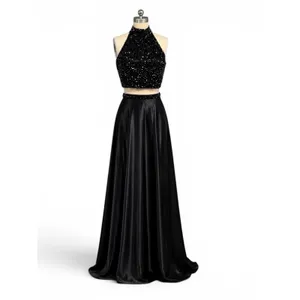NWT Sherri Hill 11330 Black Two Piece Halter High Slit Prom Gown Dress Sz 4 $498 thumbnail 3