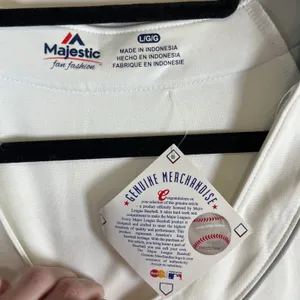 Majestic MLB Detroit Tigers Baseball Jersey Womens Large White Grey Glitter Logo thumbnail 5