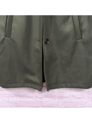 Women’s Olive Green Long Fleece Coat Jacket Size Large Button Front thumbnail 4