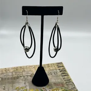 Double Leather Corded Dangling Earrings w/ Silver-Tone Bead Choice of Closure thumbnail 2