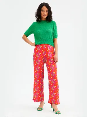 Compañía Fantástica Womens Printed Floral Wide Leg Pants Pink Orange Multi Boho thumbnail 2