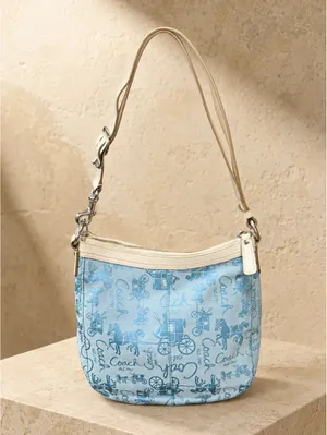 Coach Signature Canvas Bucket Shoulder Bag Blue Cream Adjustable Strap thumbnail 5