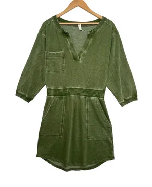 Anthropologie Daily Practice Dress Womens Small Green Mineral Wash French Terry thumbnail 1