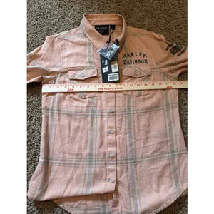 Harley-Davidson Women's Salute Convertible Sleeve Shirt Small Pink Plaid Flannel thumbnail 5
