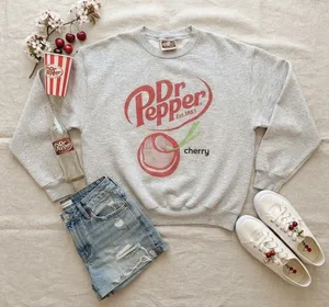 Forever 21 Dr Pepper Cherry Graphic Sweatshirt Gray Crewneck Large thumbnail 1