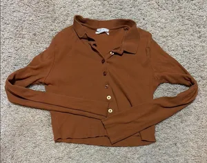 Urban Outfitters Cropped Polo Button Down Long-Sleeve thumbnail 1