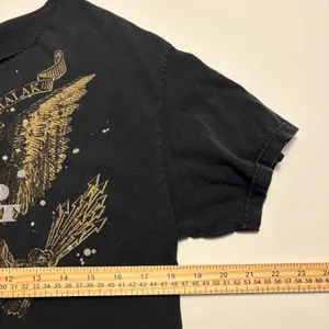 Kerusso T-Shirt Womens L Black In God I Trust Eagle Graphic Raw Neck Distressed thumbnail 4