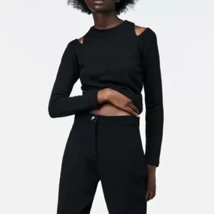 ZARA Black Cold Shoulder Cutout Crop Sweater Top Size M Goth Chic Classy thumbnail 4