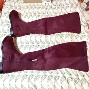 Kenneth Cole Reaction Windy Faux Suede Over Knee High Boot Deep Burgundy NIB thumbnail 8