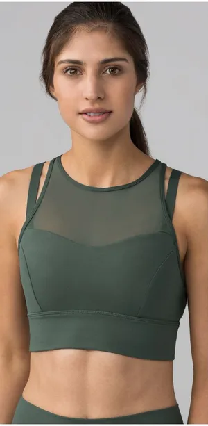 Lululemon Sun Setter Bra Size 6 Dark Forest Green Sports Bra Mesh Workout W2AK1S thumbnail 1