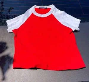 Brandy Melville XS red grey rubbed cropped T shirt thumbnail 1