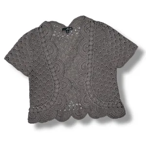 Willi Smith‎ Boho Cottage Crochet Cardigan Shrug Sweater Taupe Medium thumbnail 11