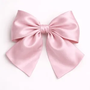 Pink Satin Bow Hair Accessory French Barrette Clip Large Size Statement Piece Kawaii Style Feminine Look Elegant Design Wedding Appropriate thumbnail 1