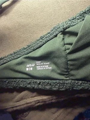 Aerie Textured V Scoop Triangle Green Bikini Top Medium thumbnail 6