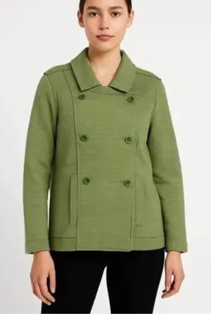 Eileen Fisher Merino Wool Double-Breasted Peacoat Sweater Jacket Green Size S thumbnail 1