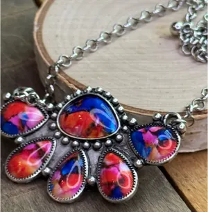Multicolored western style necklace and earrings set thumbnail 3
