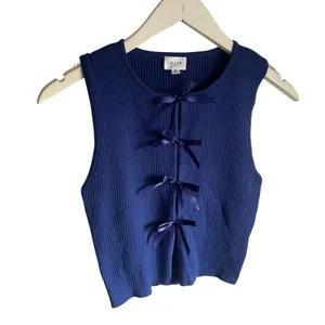 Lelis Collection Cobalt Blue Sleeveless Coquette Bow Ribbed Tank Top size Medium thumbnail 2