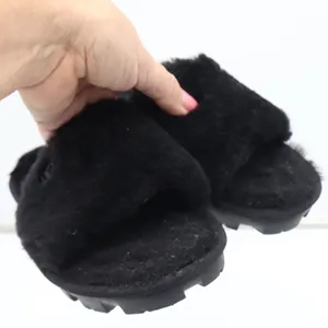 UGG Slide Sandal Womens 9 Cozette Black Faux Fur Lug Sole Excellent thumbnail 10